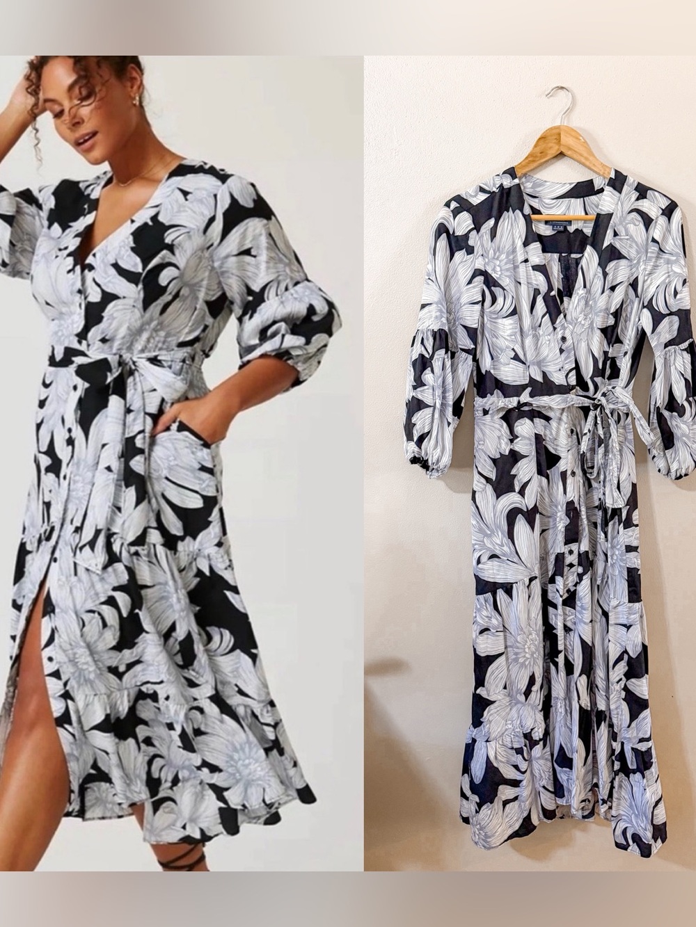 Maeve Anthropologie | Puff Sleeve Tiered Cotton Black &‎ White Dress
